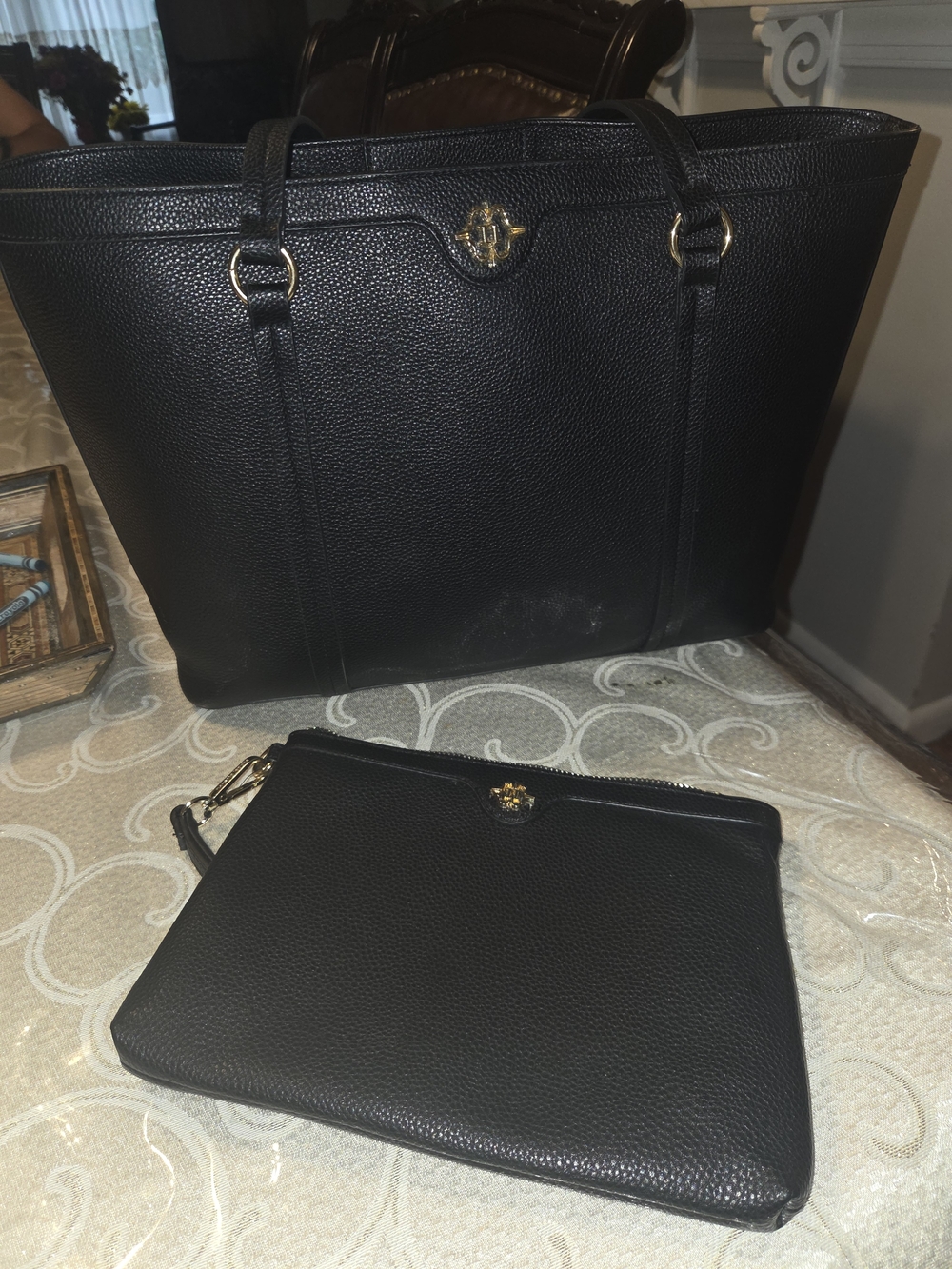 Nanette Lepore Black Pebbled Leather Tote and Wristlet Set